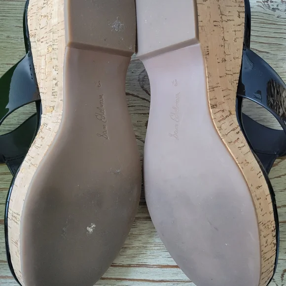 Sam Edelman Yardlie Black Patent and Cork Wedge Thong Sandal Sz 8.5 - Picture 6 of 12